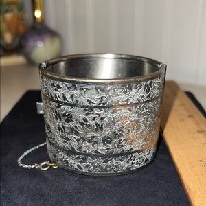 Miriam Haskell silver etched hinged bracelet
